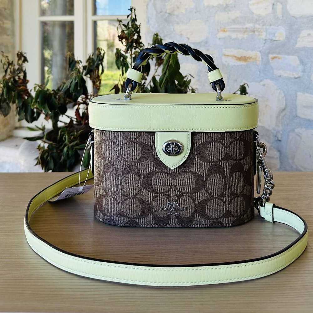 Coach Signature Kay Crossbody Handbag Trunk Bag SV/Khaki Pale Lime NWT Womens